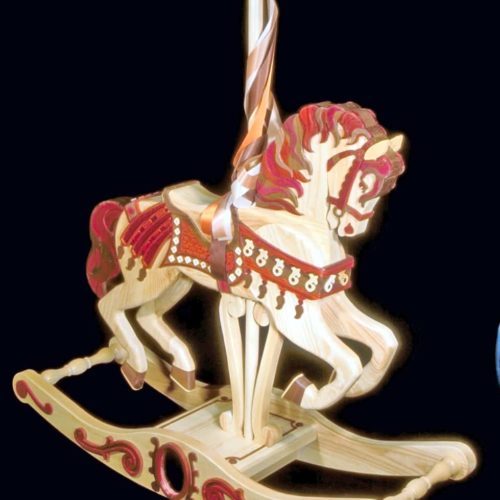 Colorful hardwoods give the appearance of a painted horse