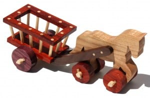 Horse and Cart from woodworking plans. In Walnlut, Purple Heart, Padauk and White Ash