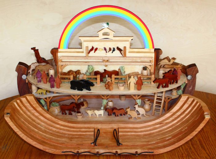 View of the Ark showing animals, people and features in the Ark