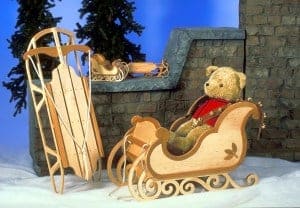 The large sleigh is sturdy enough for children to be pulled in the snow