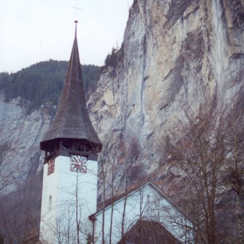 A church in the Alps of Lauterbrunnen, Switzerland