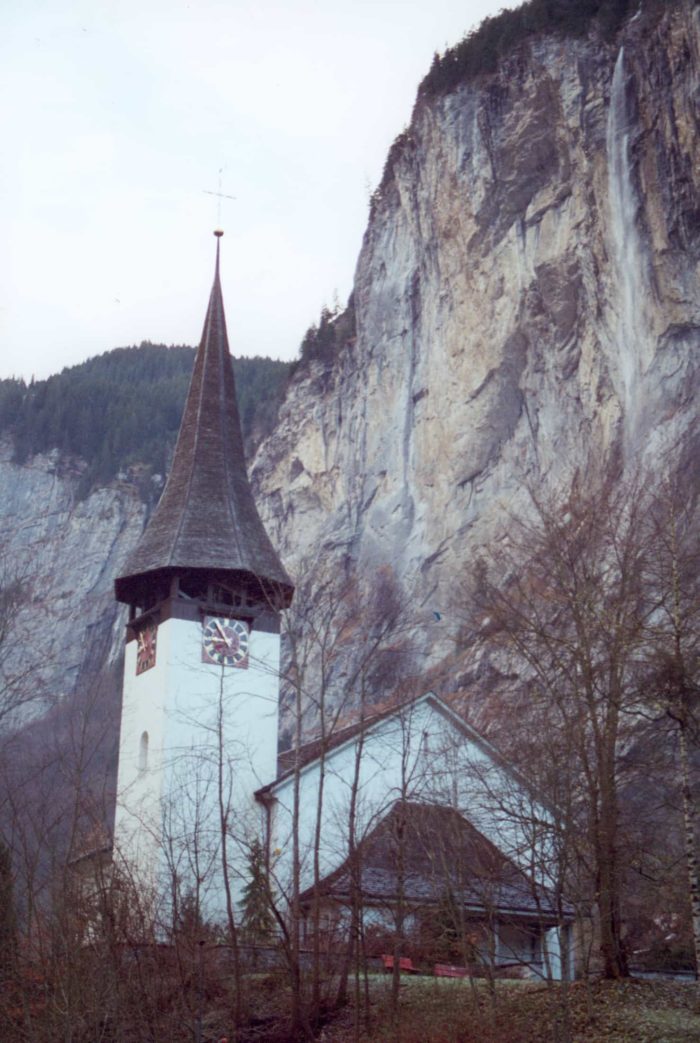 A church in the Alps of Lauterbrunnen, Switzerland