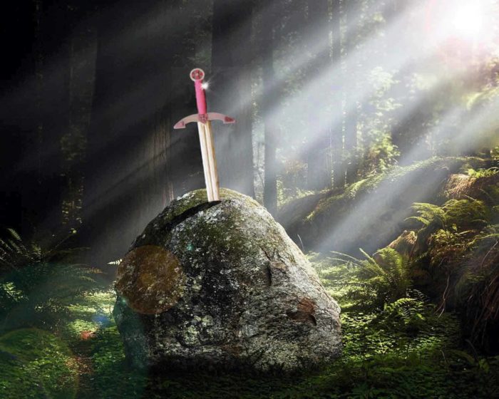 The sword in the stone image with our woodworking plan sword