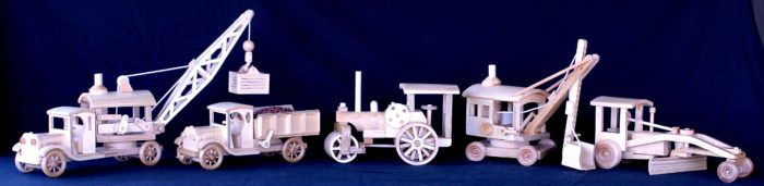 Five wood projects in one, like machines from many years ago. All have working functions
