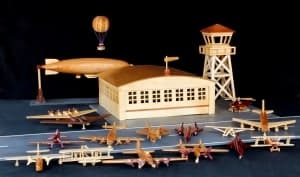 Aircraft and an airfield in wood all in one plan