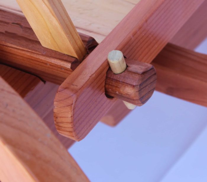 Shows a wood dowel securing the Garden Cart lower joint