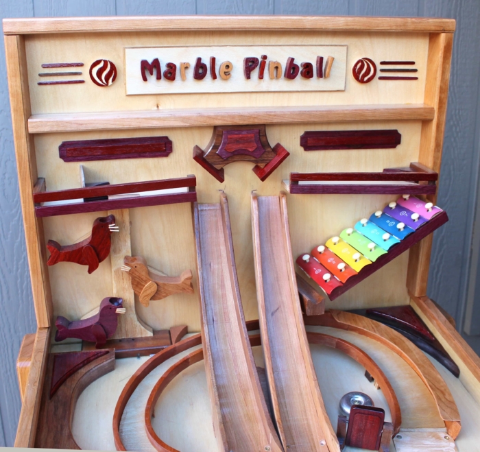 Back panel view of Marble Pinball Machine woodworking plan