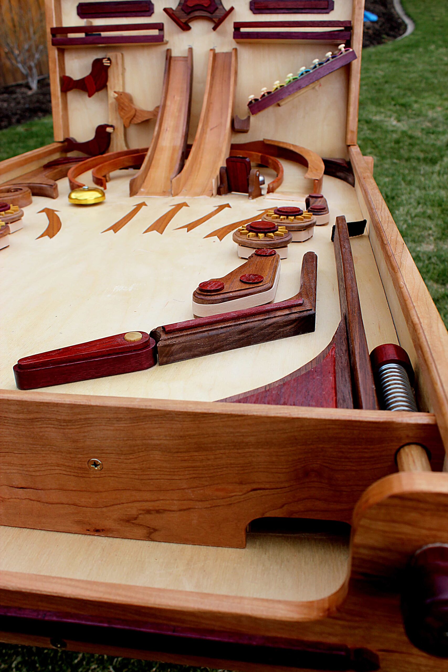 View from the laucher end of the Marble Pinball Machine woodworking plan